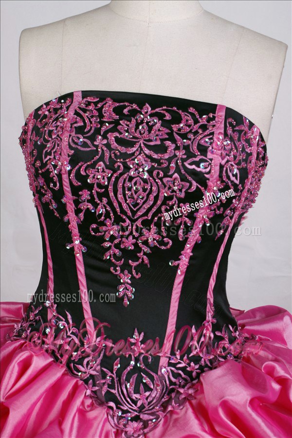 Rose Pink Embroidery Corset Back Pick Ups Sweet 15 Dresses